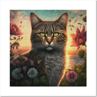 cute cat with flowers ,funny cats with flowers , cats lovers Posters and Art